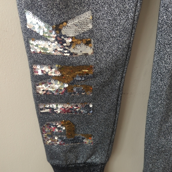 NWOT Victoria secrets glitter jogger pants gray silver shine elastic waist band - Picture 6 of 7